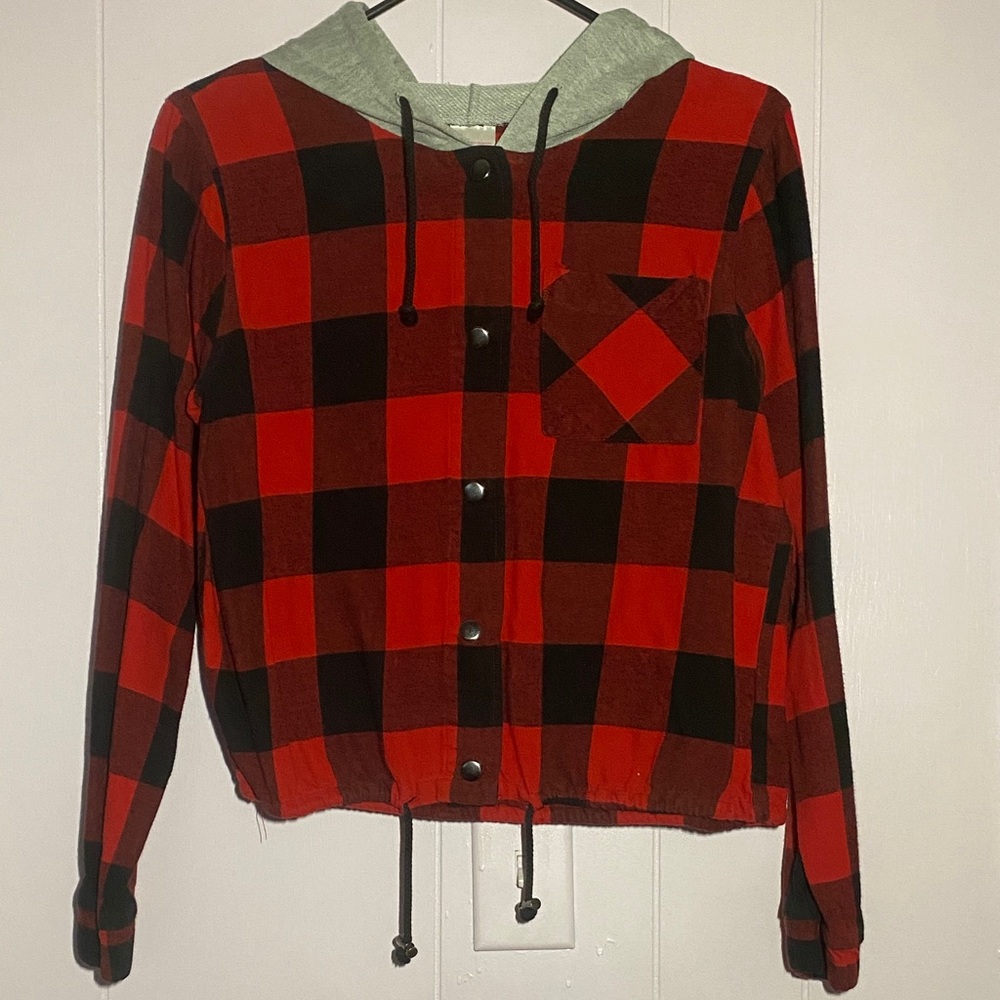 No Boundaries Red and Black Checkered Hoodie